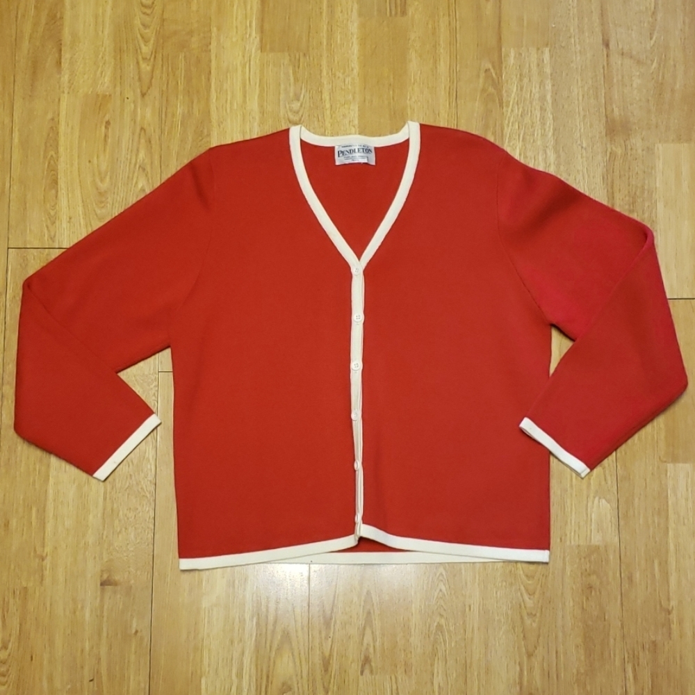 Red Pendleton Vee Neck Button Down Cardigan - image 1